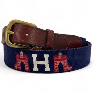 Smathers & Branson Men's Hotchkiss Scoville Gate Needlepoint Belt Navy Size 36